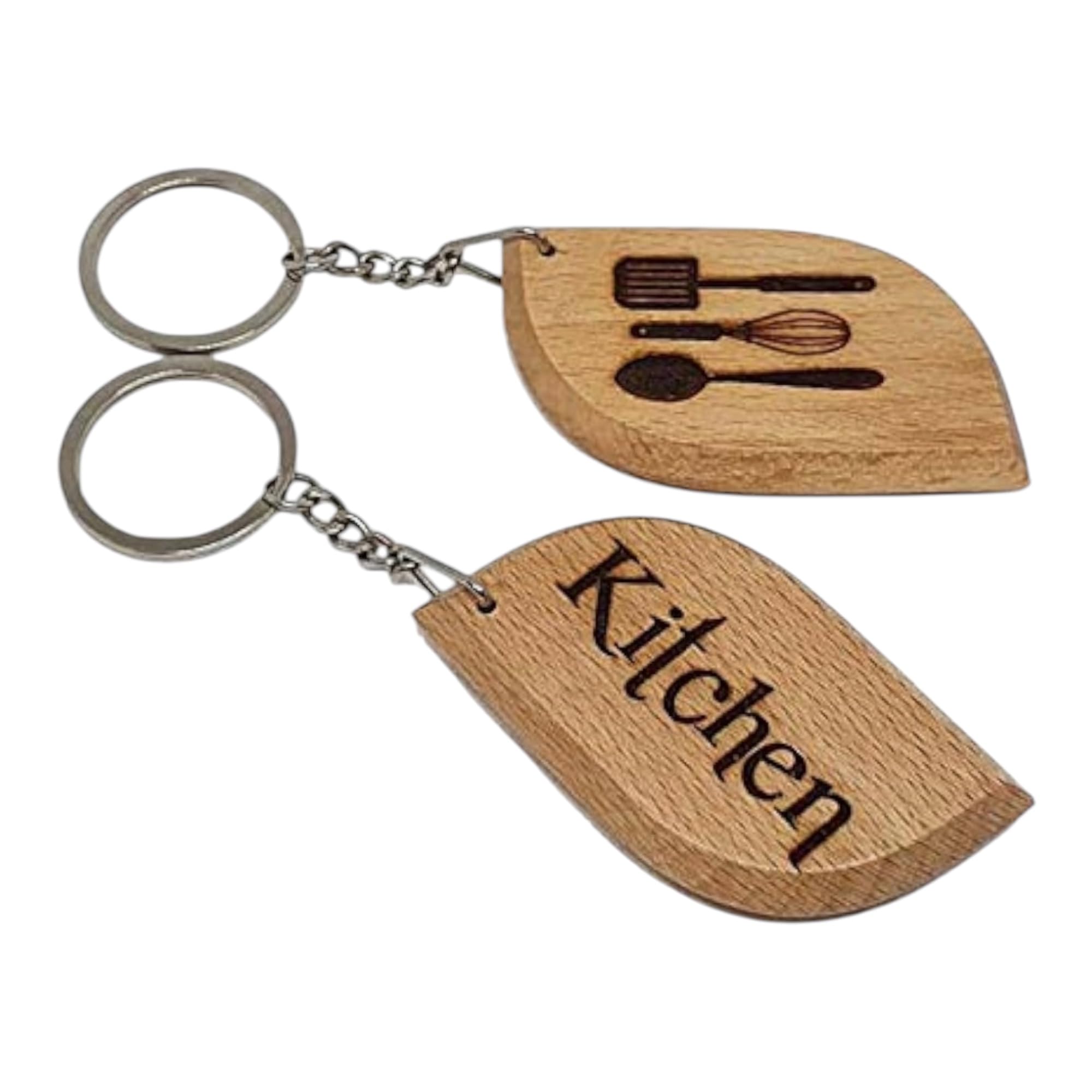 S M Gift Shop KITCHEN Engraved Wooden Keyring Keychain Key Ring