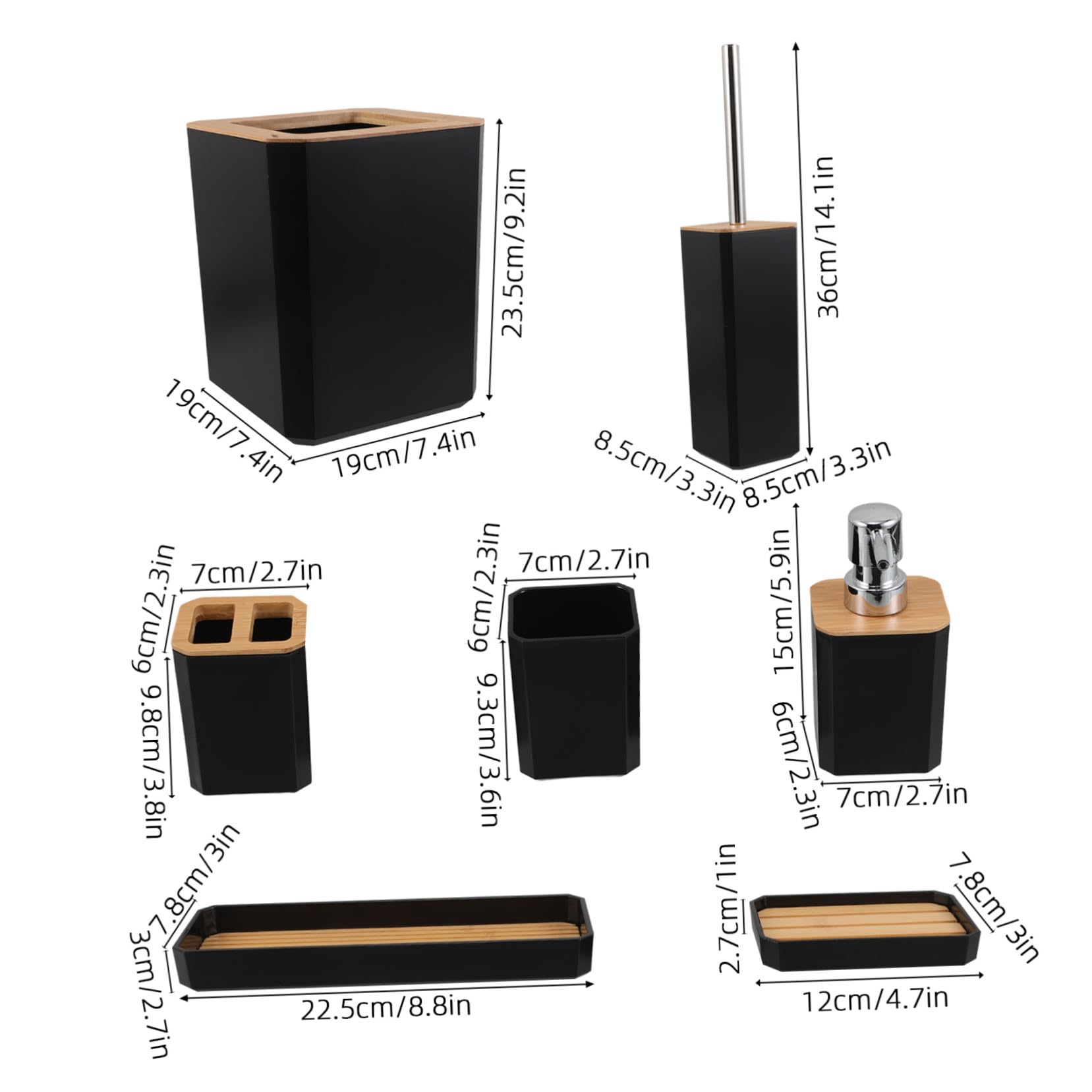 Set de Accesorios de Baño de Bambú Negro Dispensador de Jabón y Soporte para Cepillo de Dientes, Limpieza Fácil y Diseño Moderno para Hogar y Hotel