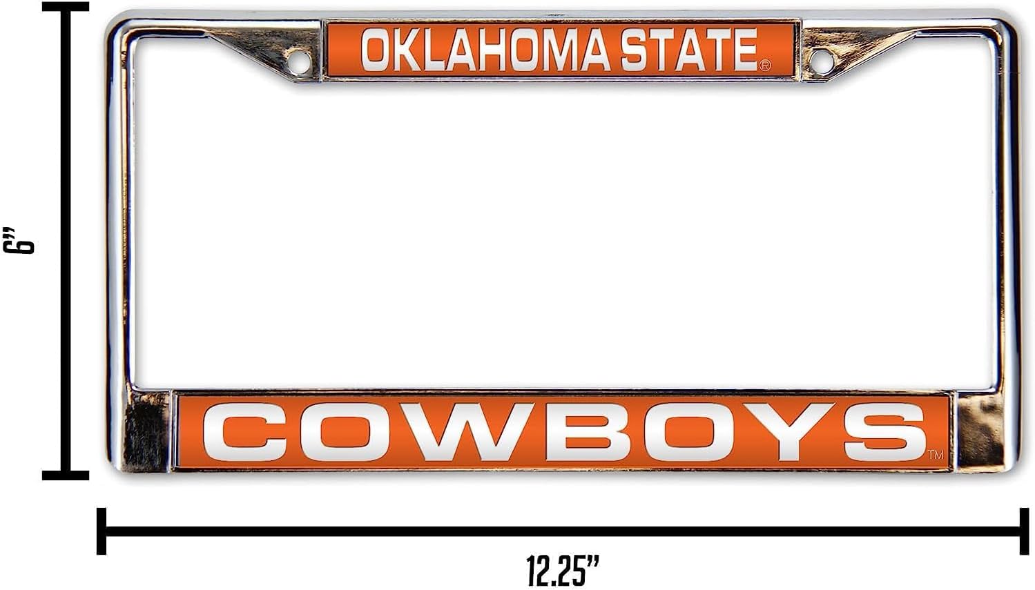 Oklahoma State Cowboys Chrome Metal Laser License Plate Frame - Set of 2 Frames