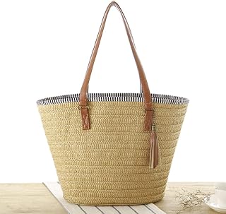 Femmes été plage sacs de paille populaire gland femme sac à main grande dame sac à bandoulière voyage shopping fourre-tout panier-marron