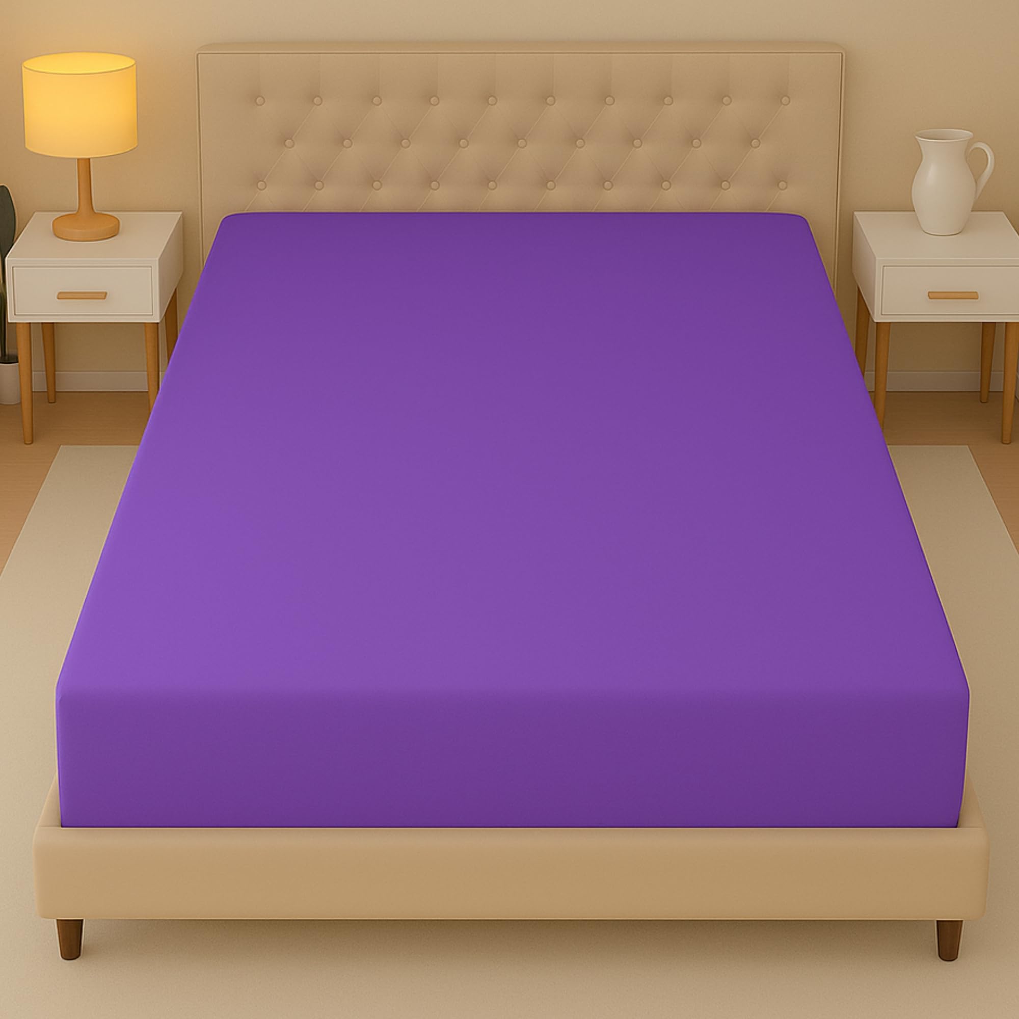 ALLURE HOME STYLE LETS BEGAN YOUR JOURNEY WITH US AHS - Fitted Bed Sheets - Soft Polyester Microfibre Beddings - Machine Washable & Breathable (Royal Blue, Small Double 120x190 cm, Fitted sheet)