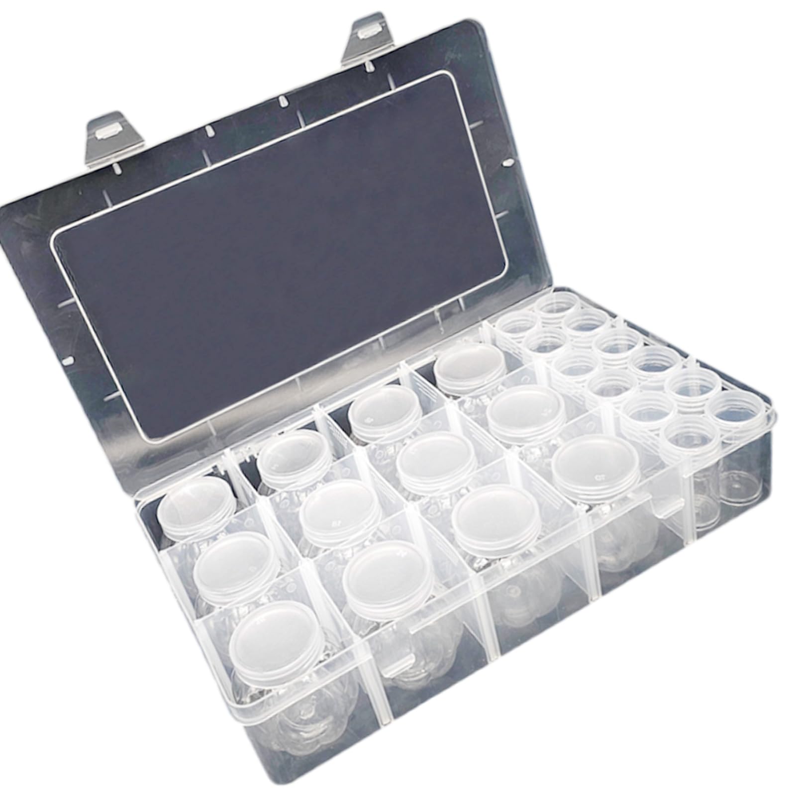 Shurhome Clear Round Bottles Organizers with Sticker Labels for Sorting Beads Small Parts Sturdy Storage Container Multiple Compartment Organizers