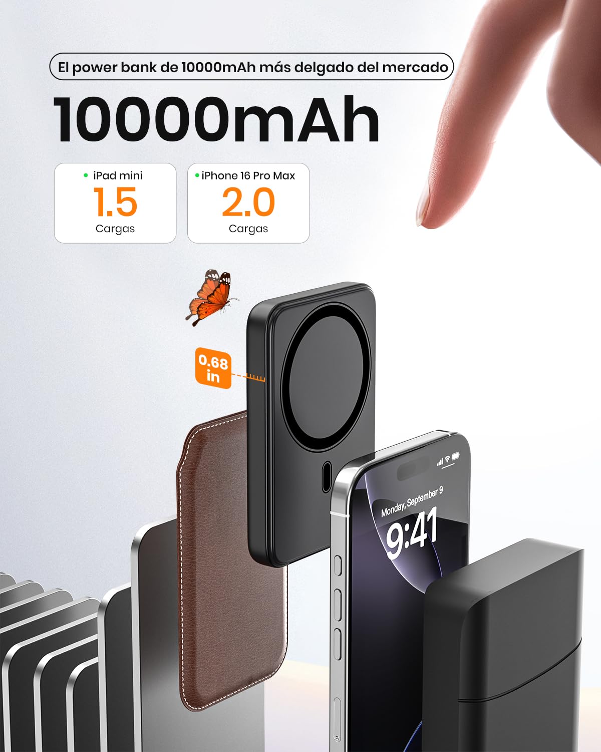 A ADDTOP mag-Safe Mini Power Bank Slim, 10000mAh Magnético Bateria Externa Inalámbrico, 20W PD Carga Rapida, Cargador Portátil con Pantalla LED para iPhone 17/16/15/14/13/12