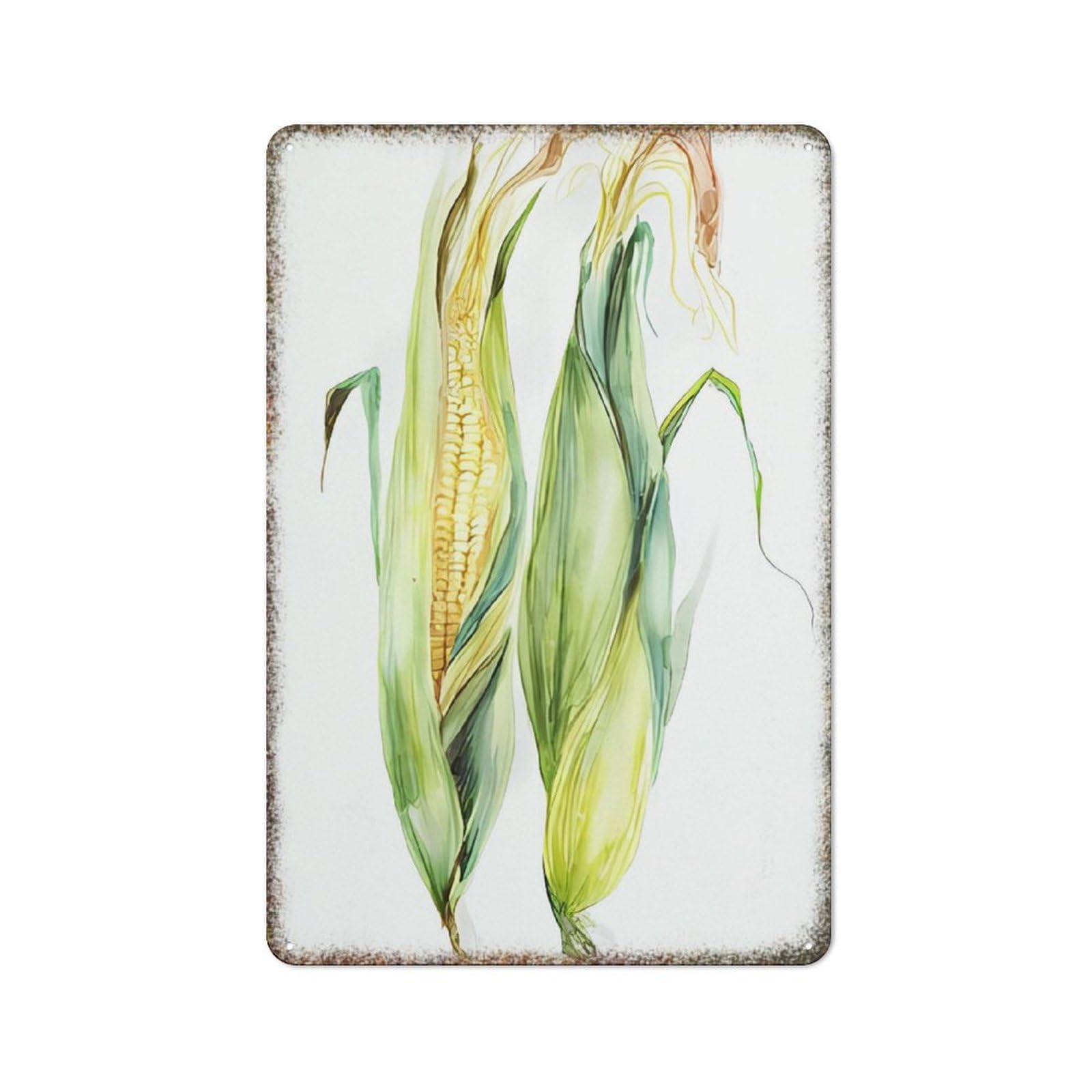 Watercolor Corn Vegetable Farmhouse Retro Wall Decor Sign 8x12 inch
