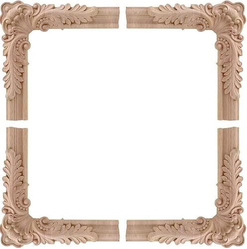 Paquete de 4 apliques de madera onlays de 14.8 x 4.5 pulgadas, sin pintar, calcomanías de flores talladas de madera, ciruelas, orquídeas,