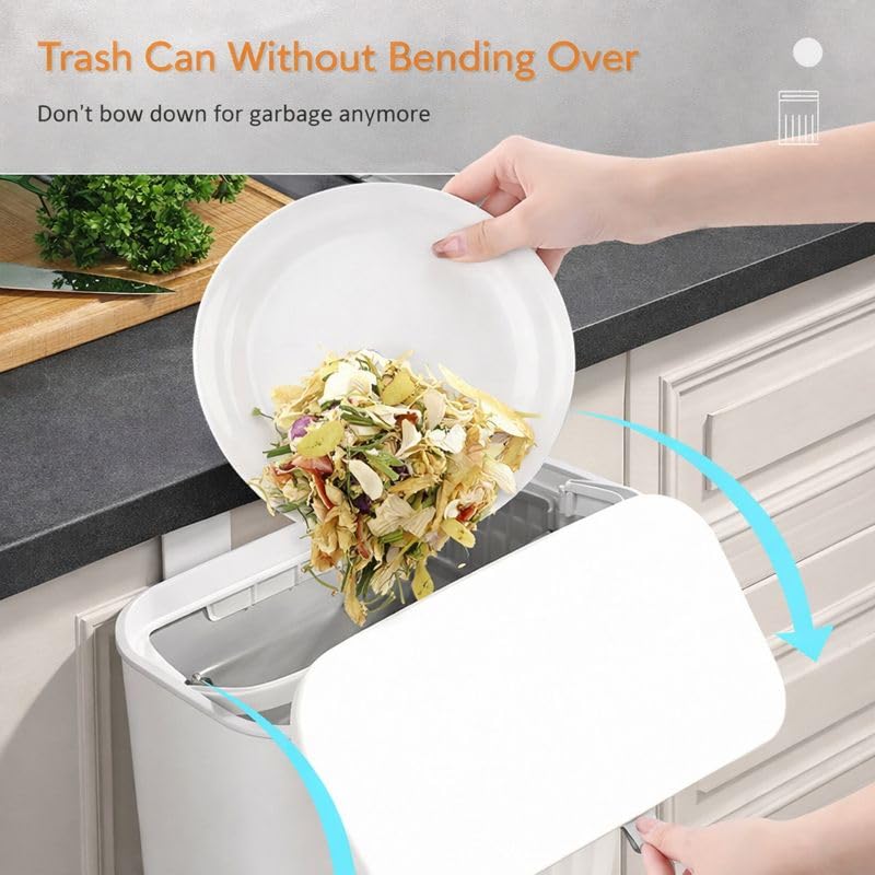 RADIANT 7 Litre Plastic Hanging Kitchen Trash Can With Lid, Double-Sided Open Lid Design, Kitchen Trash Can, Kitchen Cabinet Door Hanging Wall Storage Bucket (with 30 Garbage Bag) (White)