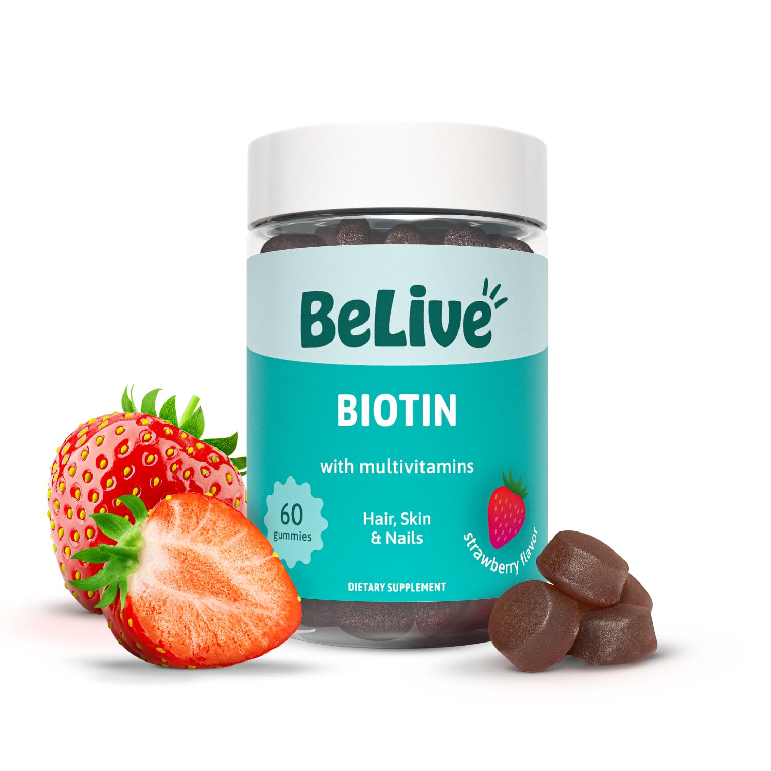 - BeLive Biotin Gummies with MultiVitamins, Folate, Inositol – Supports Hair Growth, Healthy Skin & Nails – Vegan, Pectin Based – Strawberry Flavor (1)