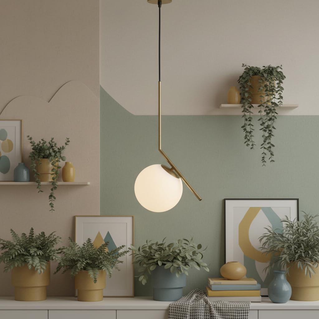 B·LED BARCELONA LED Lámpara de Techo Colgante Moderna Dorada con Bola Cristal Blanca Opalina Elegante Casquillo E27 para Salón Dormitorio Comedor