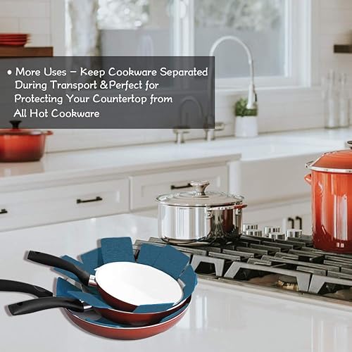 Miniatura 8 de Protectores de sartenes para ollas, almohadillas protectoras más grandes y gruesas, protectores de sartenes grisciannaranja, 3 tamaños diferentes,