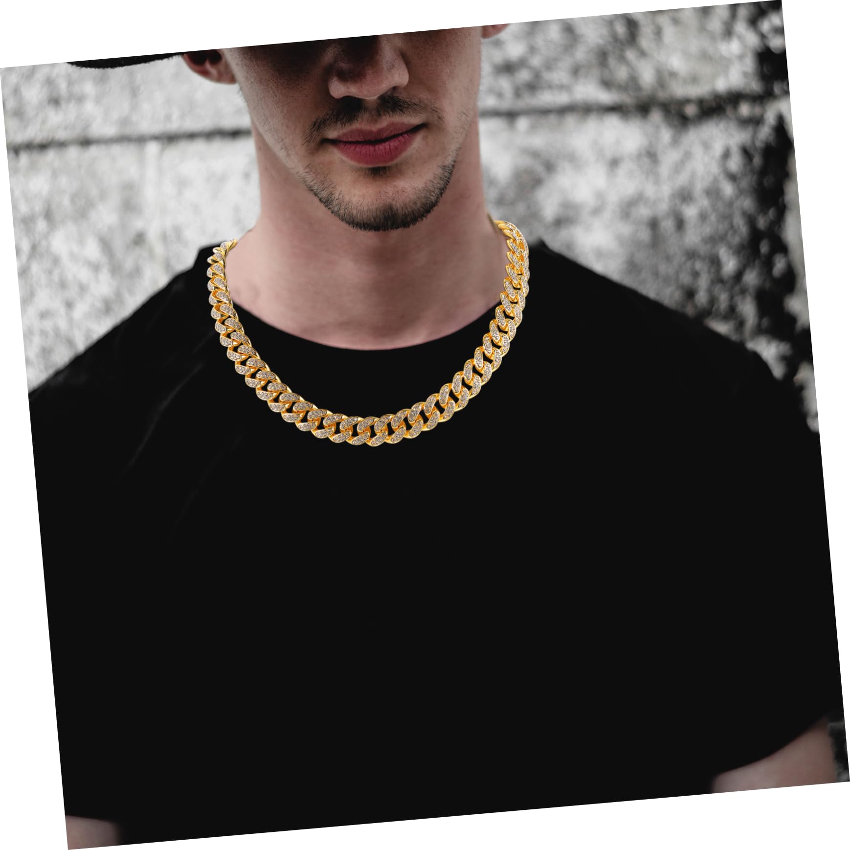SHINEOFI 4pezzi Collana Maglie Cubane Zinzo Strass Bracciale Catena in Accessorio Hip-hop Regalo Di Gioielli Per Uomo e Donna