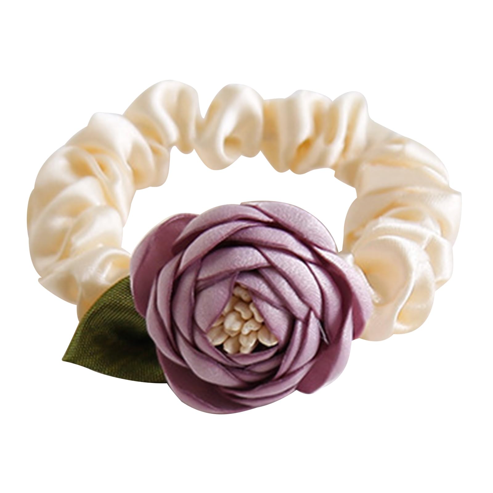 Hnsdsvcd Women's Purple Flower Hair Scrunchies For Updo Hair Elastic Hair Rings Elegant Donut-Hair Ties Hair Scrunchy Ponytail Hair Holder Hair Tie Hair Styling Tool