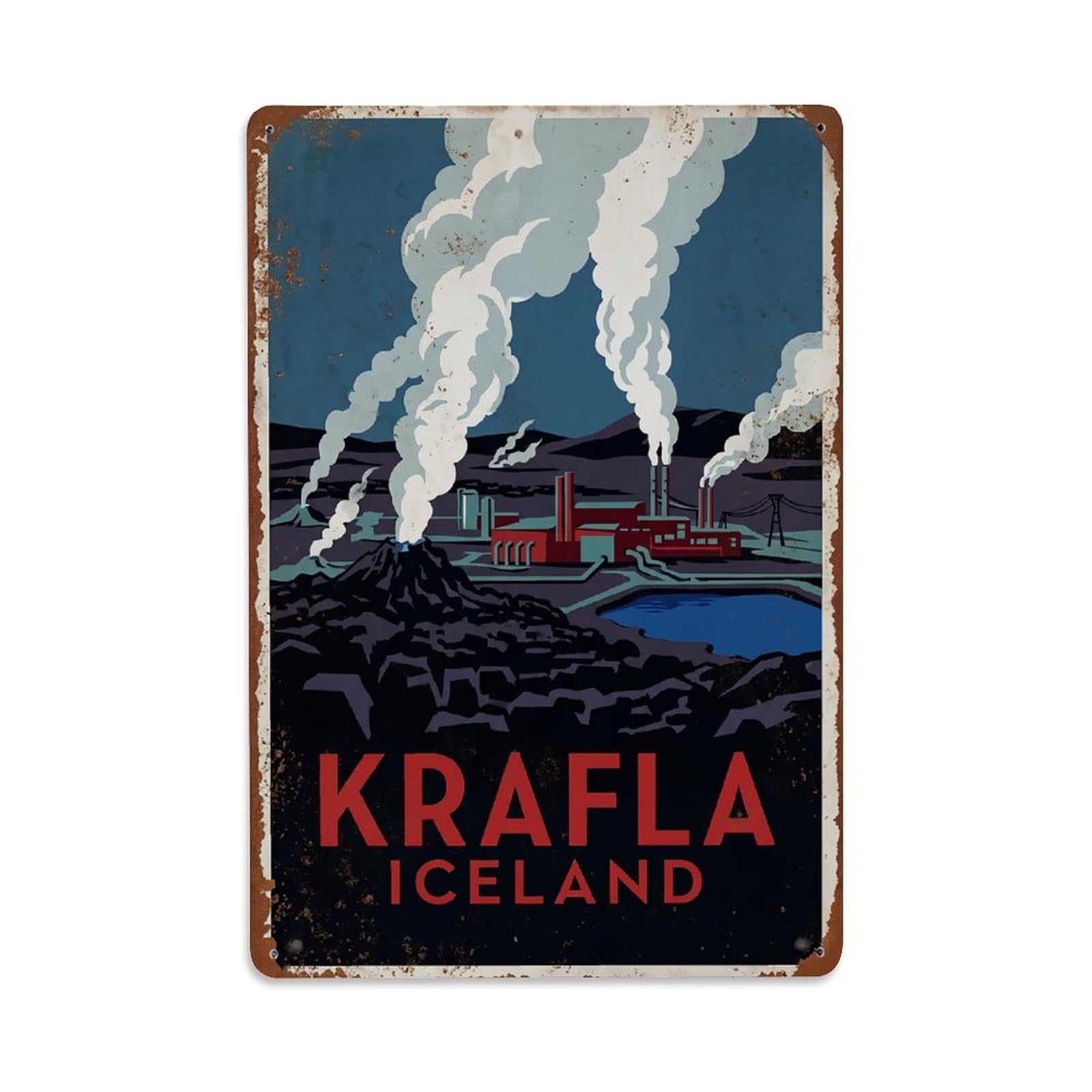 Vintage Travel Krafla Iceland Power Metal Tin Sign