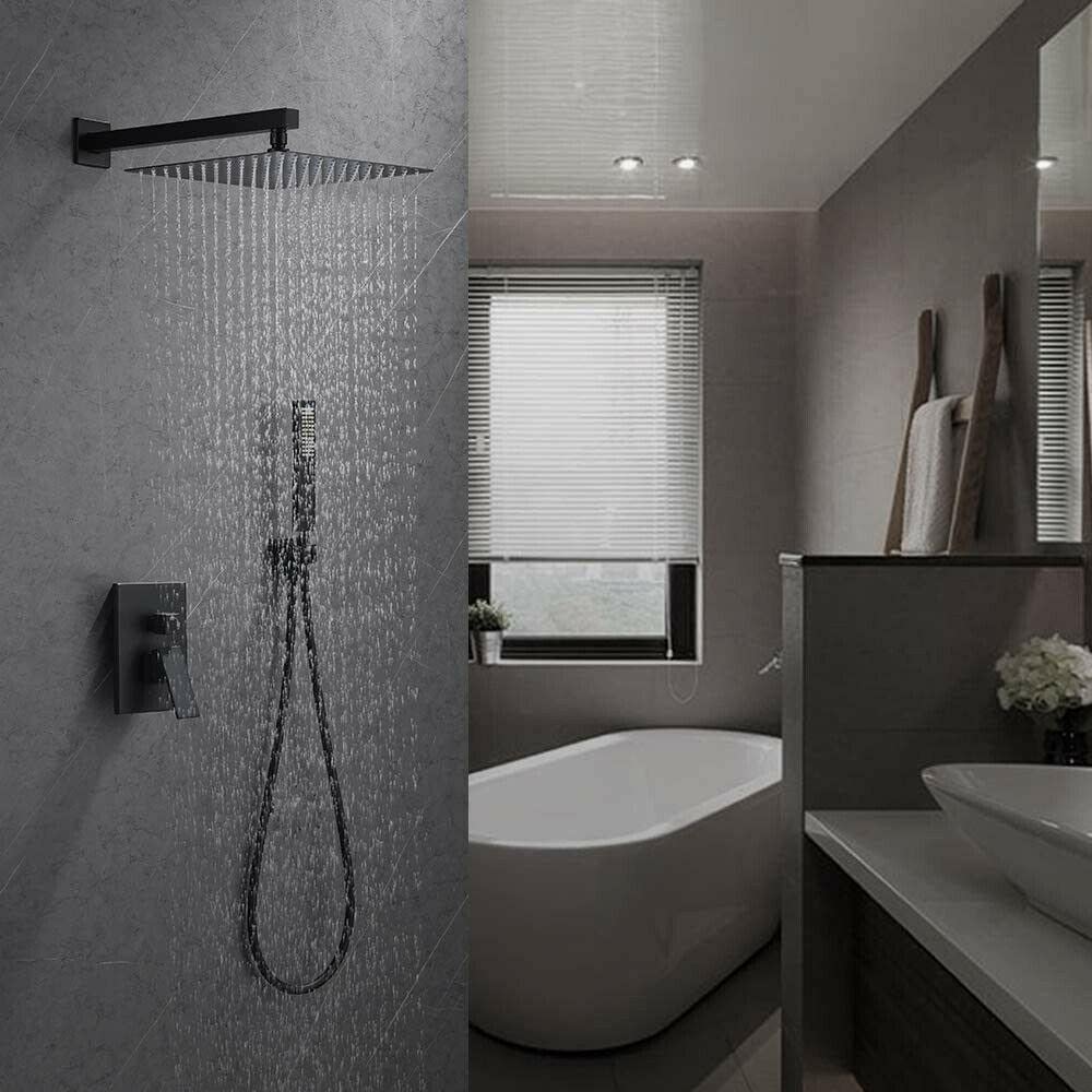 Système de douche à effet de pluie noir mat 8" au design mural épuré