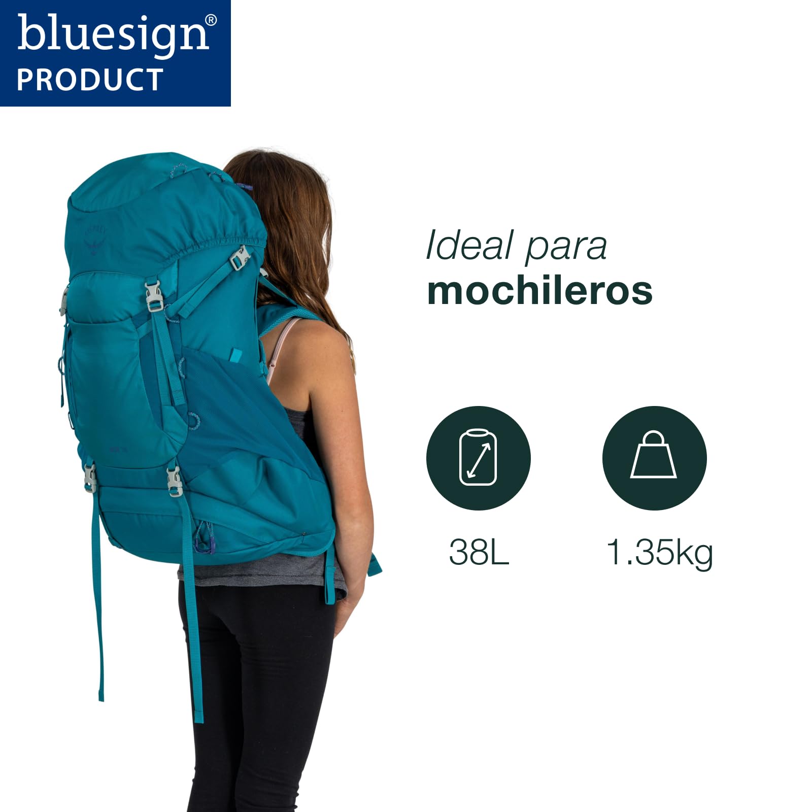 Osprey Ace Mochila de trekking infantil, 38L, Blue Spikemoss/Deep Peyto