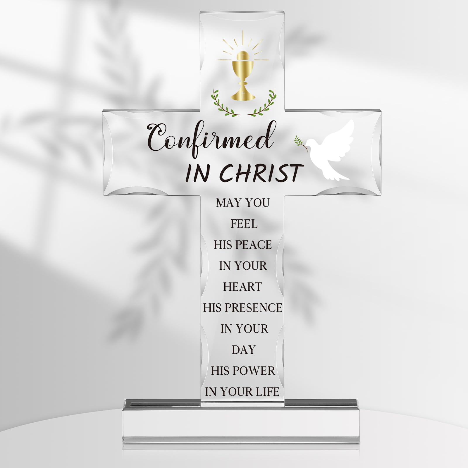 Willinglong5.9 x 4.1 Inch Confirmation Standing Cross Acrylic Christian Gifts Inspirational Religious Cross Dove Olives Scripture Gifts for Men Friends Mom Wife Friends