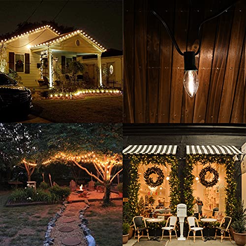 Image of 25FT C7 LED Christmas Lights Outdoor, C7 Warm White Christmas String Light with 27 LED Bulb, Hanging Vintage Christmas Lights UL Listed for Patio Backyard Party Tree Roofline House Xmas Decorations