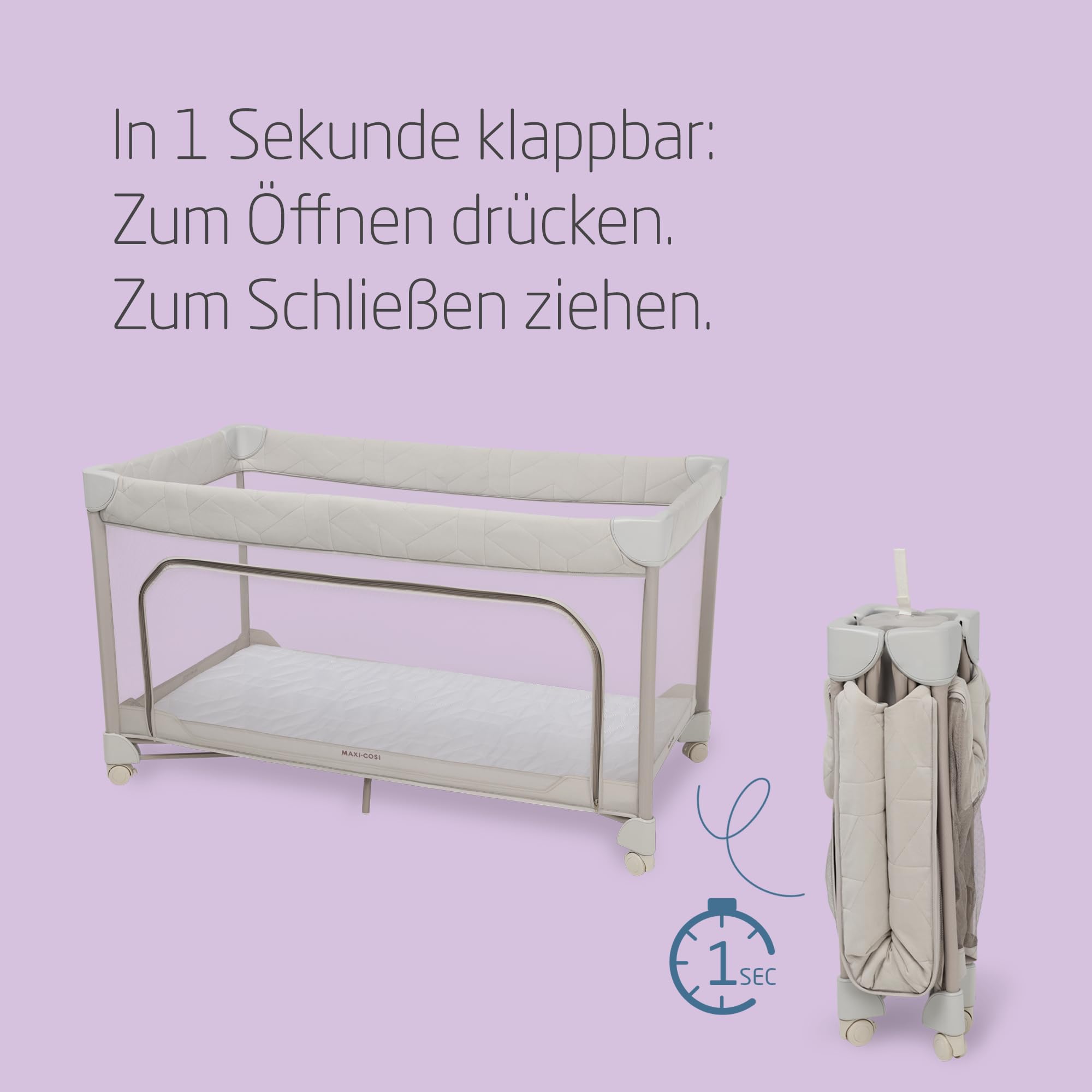 Maxi-Cosi Merlin 2-in-1 Reisebett & Spielplatz, 0–4 Jahre, bis 18 kg, 120×60 cm, CloudCore-Matratze, Elegance Beige