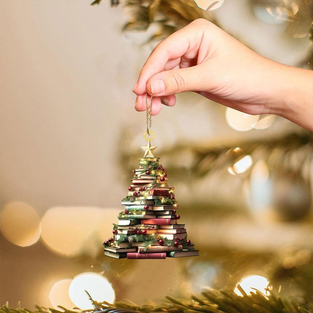 26 Ciondoli Natalizi A Forma Di Albero Con Tema Libri – Decorazioni In Legno Per Libreria, Regalo Per Lettori - 4