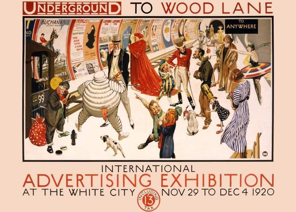 RPW Roystone Print Works Vintage London Underground 'International Advertising Exhibition at Wood Lane', 1920, Reproduction Vintage Travel Poster