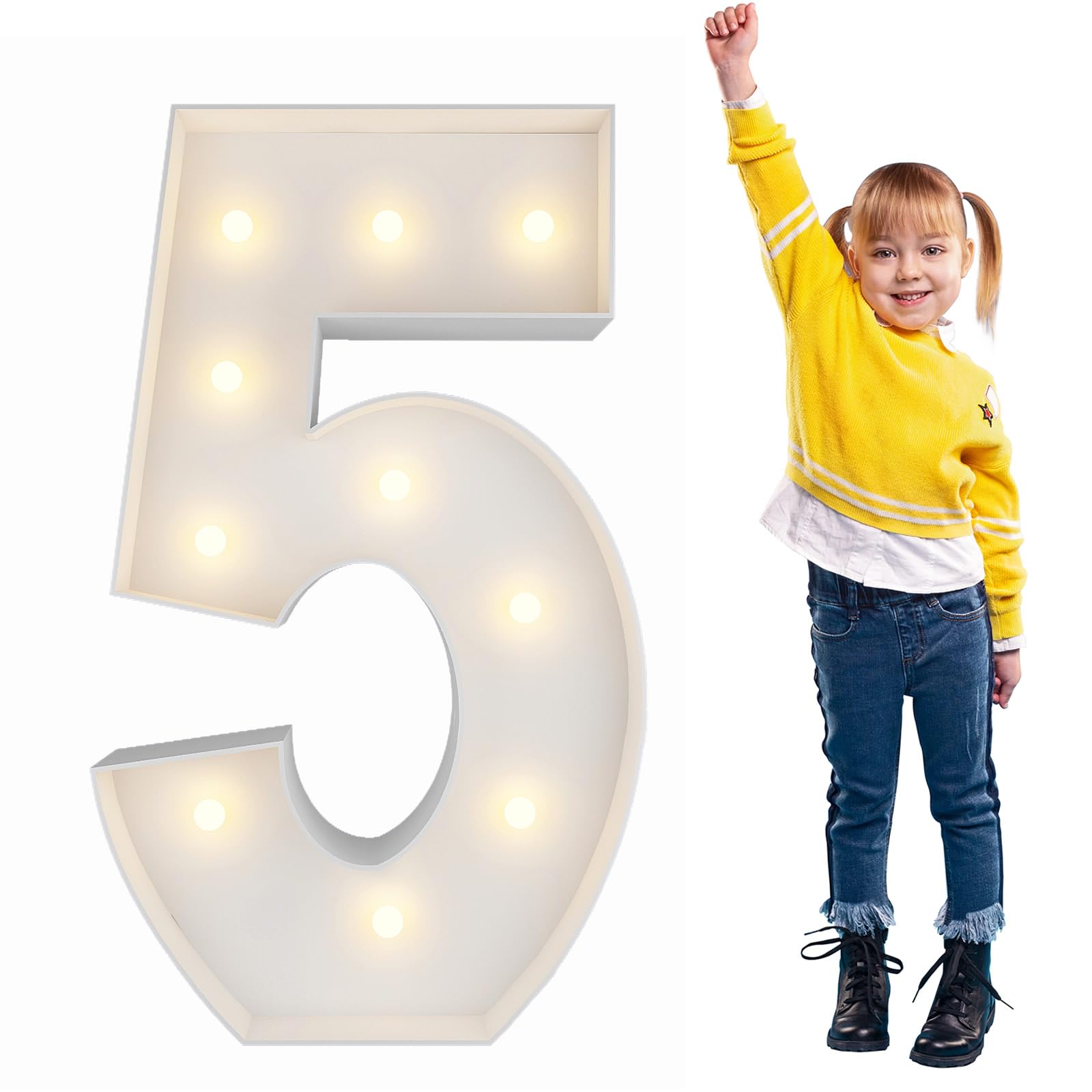 JoyBox Design 3FT Light Up Numbers Pre-Cut Frame Giant Marquee Numbers 5, Mosaic Numbers for Balloons, 15th 25th 50th 65th Birthday Decorations for Women Men, 50th Anniversary Decorations, Party Decor