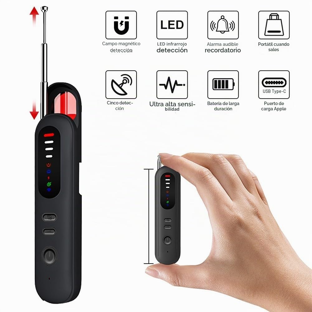 Detector de Dispositivo Oculto con Escáner de Señal Infrarroja y RF para Localización GPS y Detección de Cámara Inalámbrica, Sensibilidad Ajustable para Protección de Privacidad