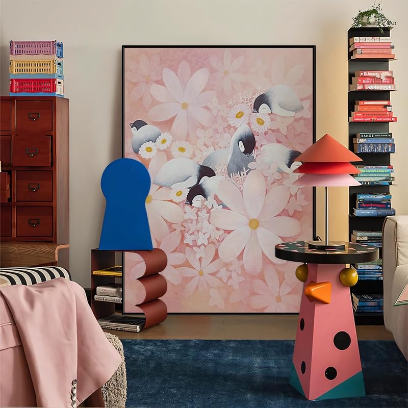 Tableau Abstrait Moderne Original | Décoration Murale Pingouin Fleuri à l'Huile
