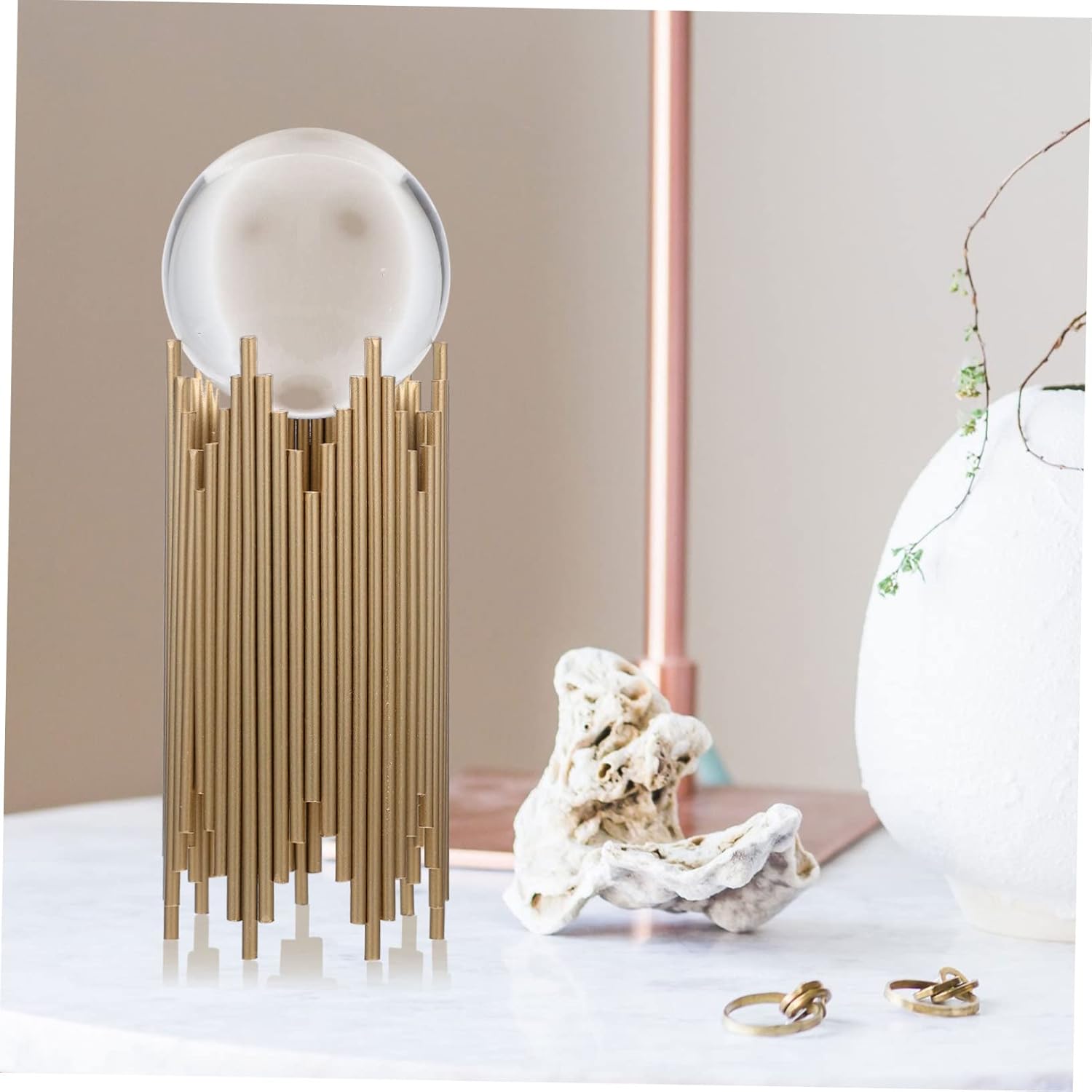 Ciieeo Modern Metal Crystal Ball Ornament with Stand Stylish Home Decor for Living Room TV Cabinet Contemporary Craft Decoration