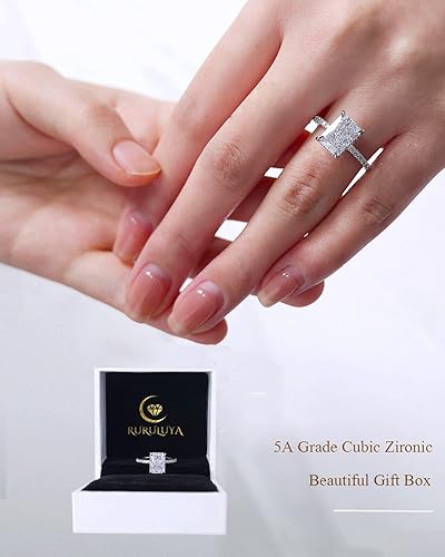 Miniatura 4 de RURULUYA 3.5CT OvalRadiant Cut Engagement Ring for Women, Promise Ring,925 Sterling Silver 18K White Gold Plated Ring