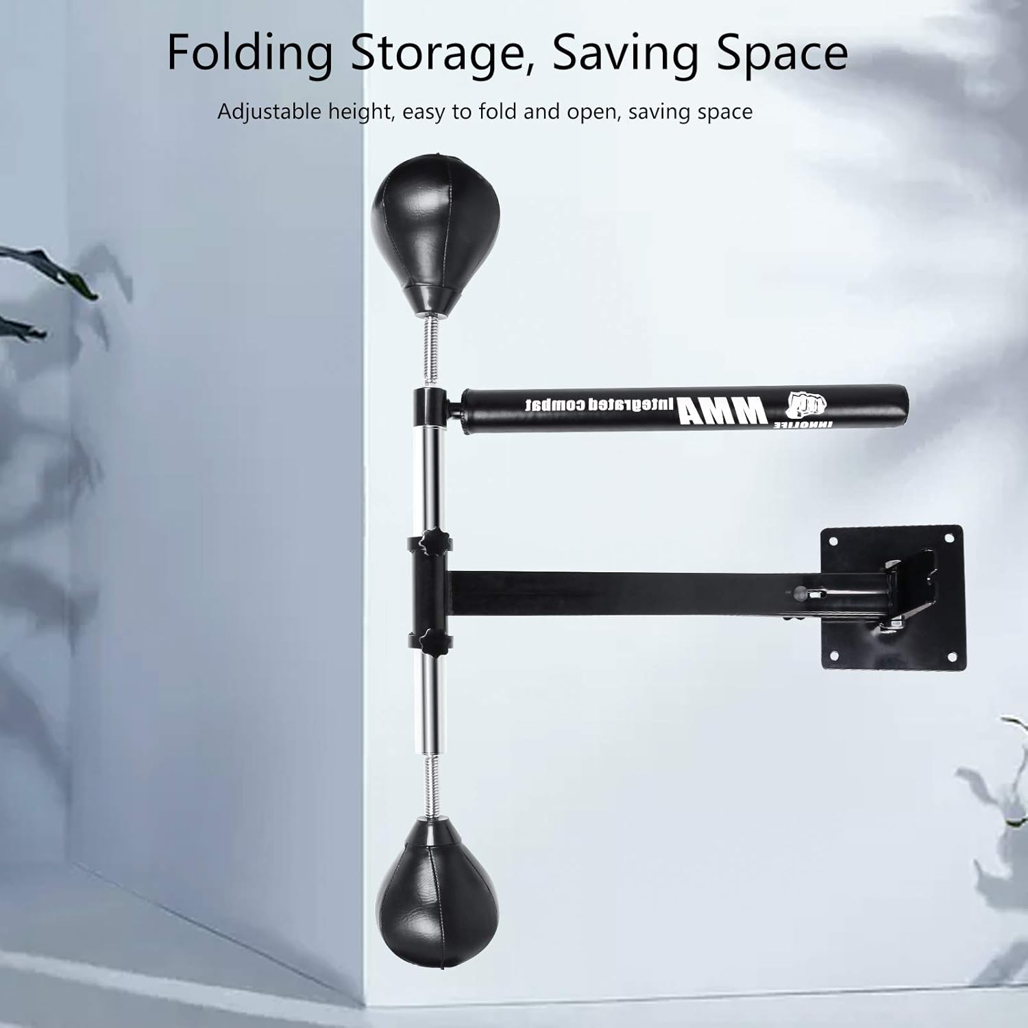 INNOLIFE Boxing Spinning Bar with 2pcs Speed Ball, Multifunction Wall Mounted MMA Speed Trainer,Folding Function Pole