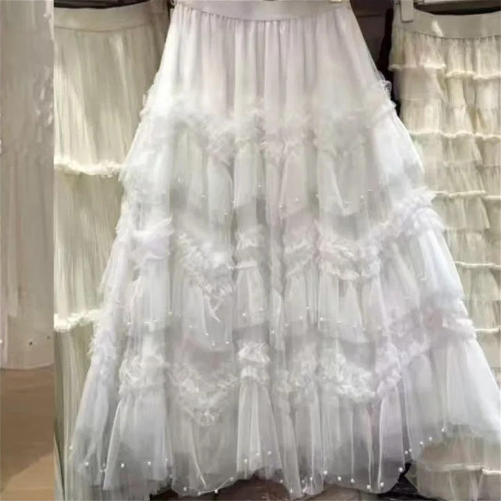 Gonna Lunga Asimmetrica in Tulle a Pieghe da Donna Primavera Estate