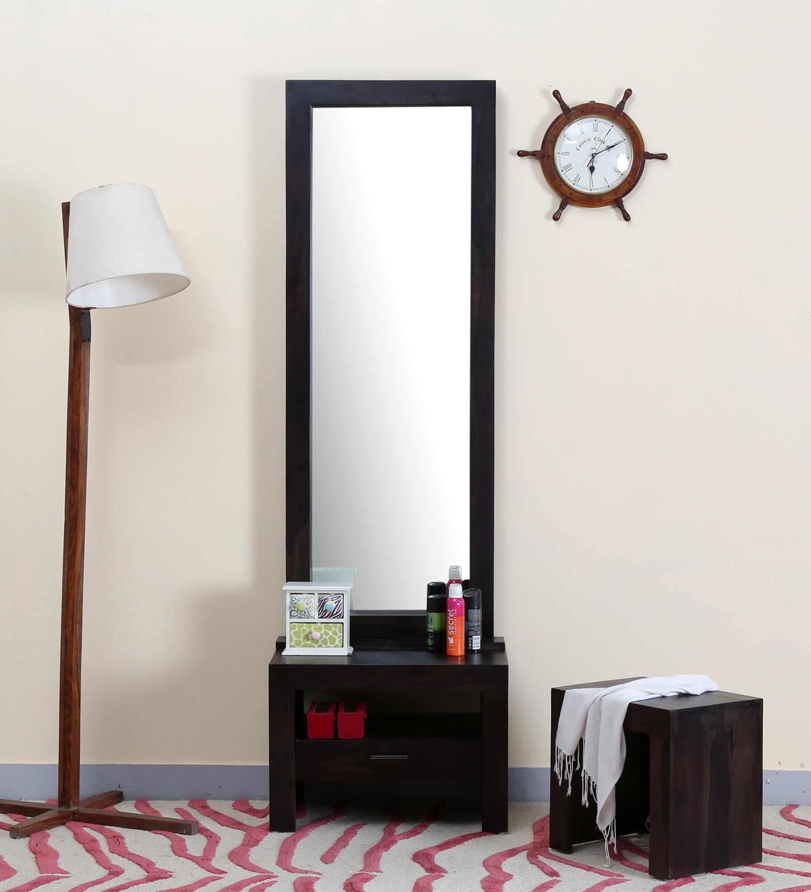 Wood Dressing Table with Mirror and Storage, Dressing Table Bedroom Furniture, Dressing with Drawer and Shelve, Makeup Vanity Dressing Table,Wooden Dressing Table, Walnut Finish-picture-19
