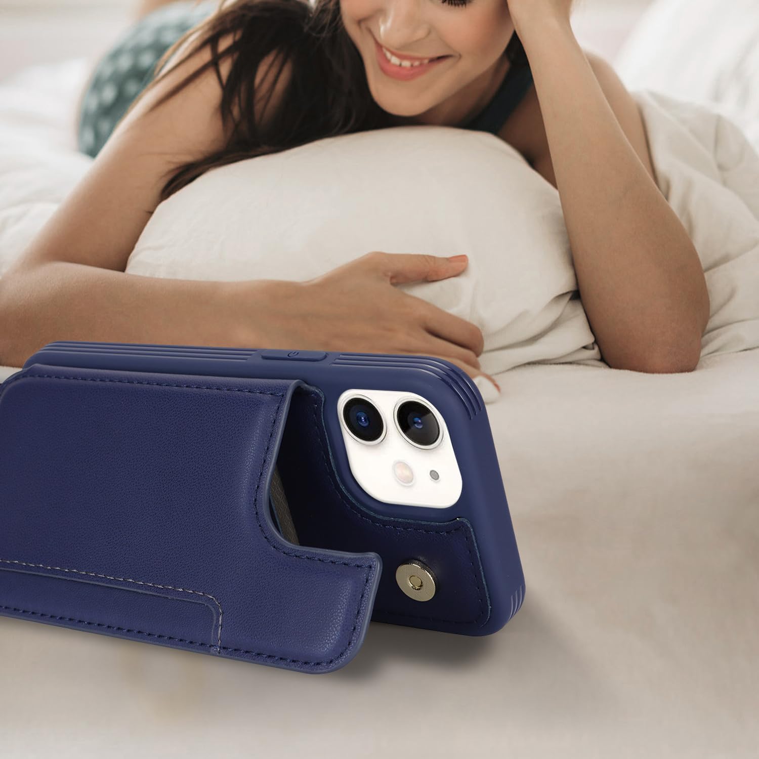 iCoverCase Compatible with iPhone 12 Mini Case with Card Holder, Wallet Phone Case for Women Men RFID Blocking PU Leather Protective Case 5.4 Inch (Dark Blue) - Image 6