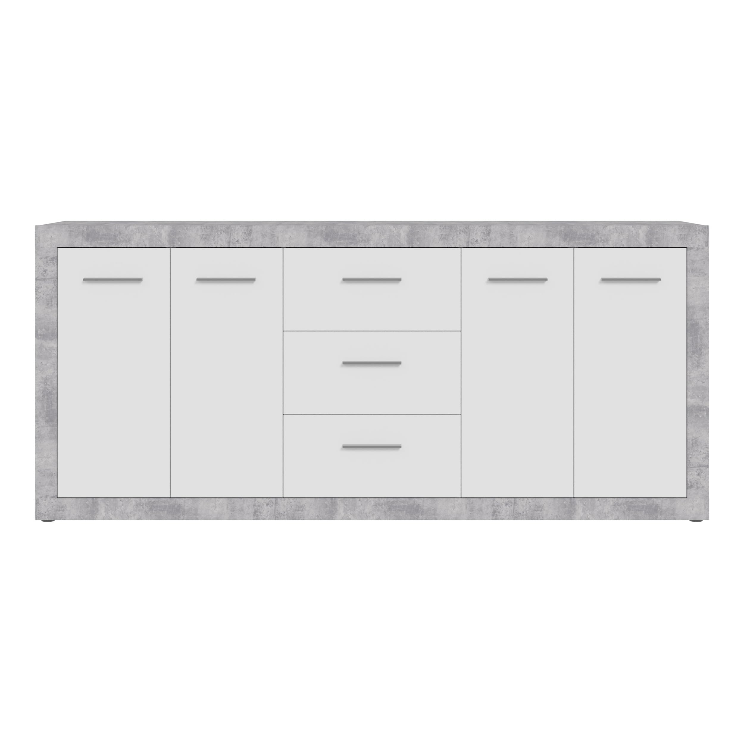Forte FINLEY Sideboard 200 210, modernes Sideboard mit viel Stauraum, 4-türig, 3 Schubladen, Wohnzimmer, Flur, Schlafzimmer, Holzwerkstoff, Weiß| Betonoptik, 207,1 cm breit x 91,9 cm hoch x 41 cm tief
