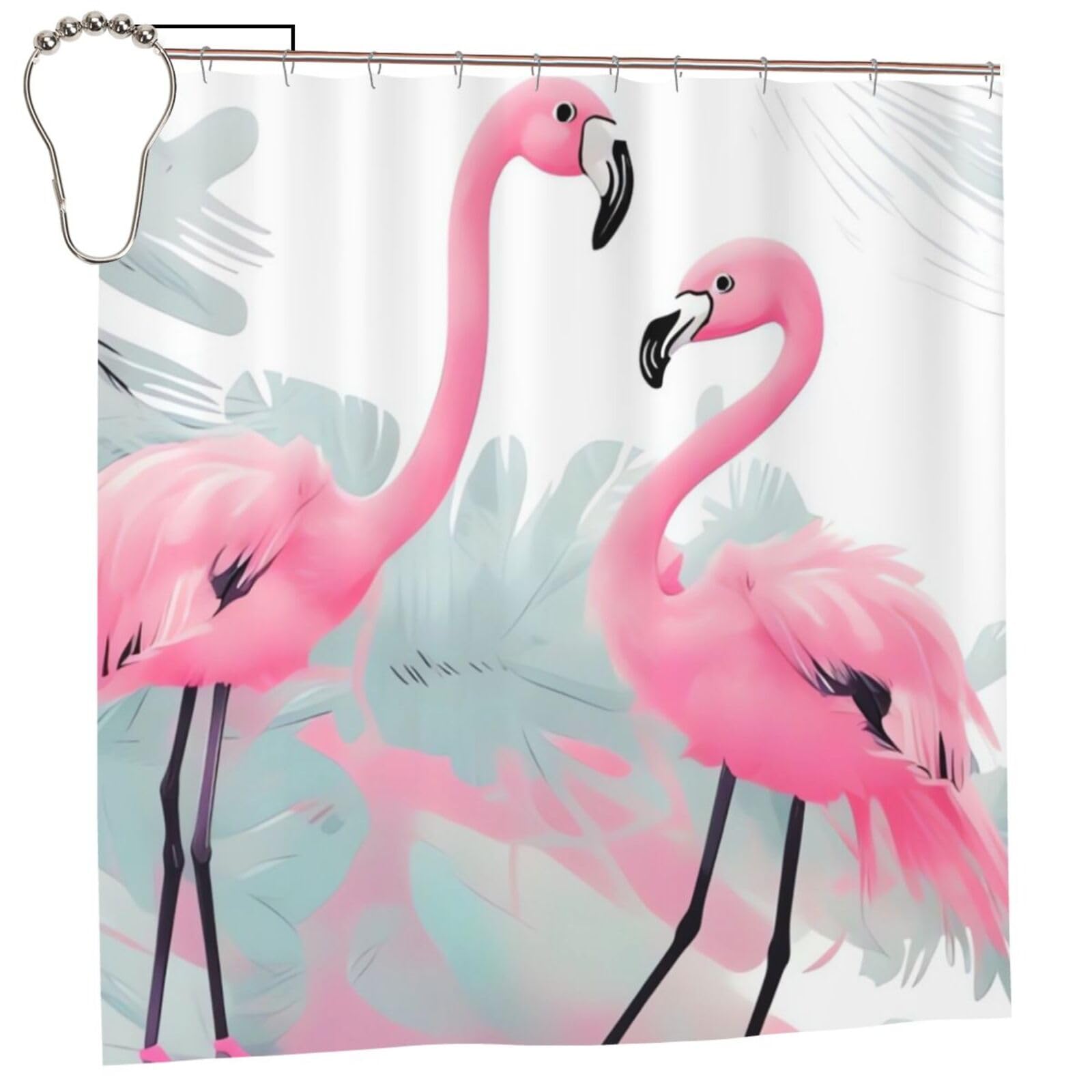 Rideau de douche flamant rose lavable et imperméable avec ses 12 crochets inclus 183x183 cm