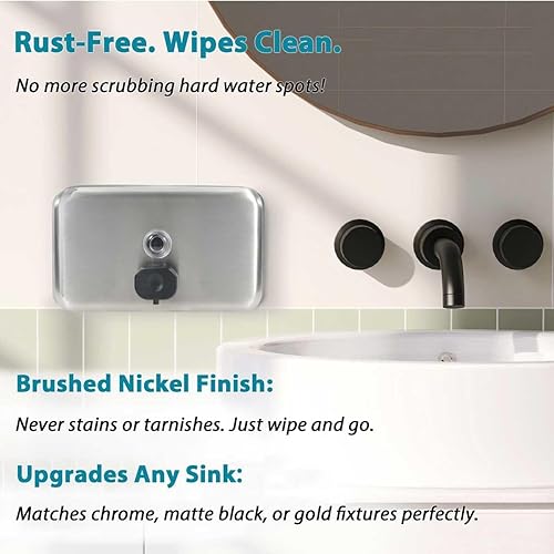 Miniatura 4 de Dispensador de jabón comercial para montaje en pared, dispensador de jabón de acero inoxidable antioxidante, 38.8 onzas, gran capacidad