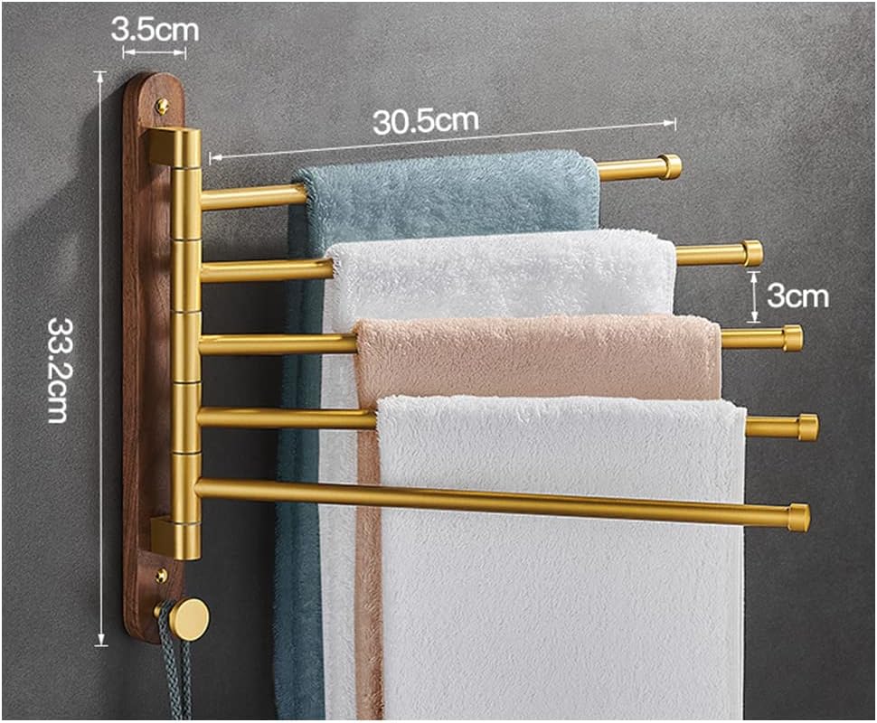 FAMMIX Wood Swing Out Towel Bar, Gold Folding Arm Swivel Hanger Bathroom Storage Organizer Rustproof Wall Mount,Swivel Towel Rack, Hand Towel Holder for Shower Room 5Bars
