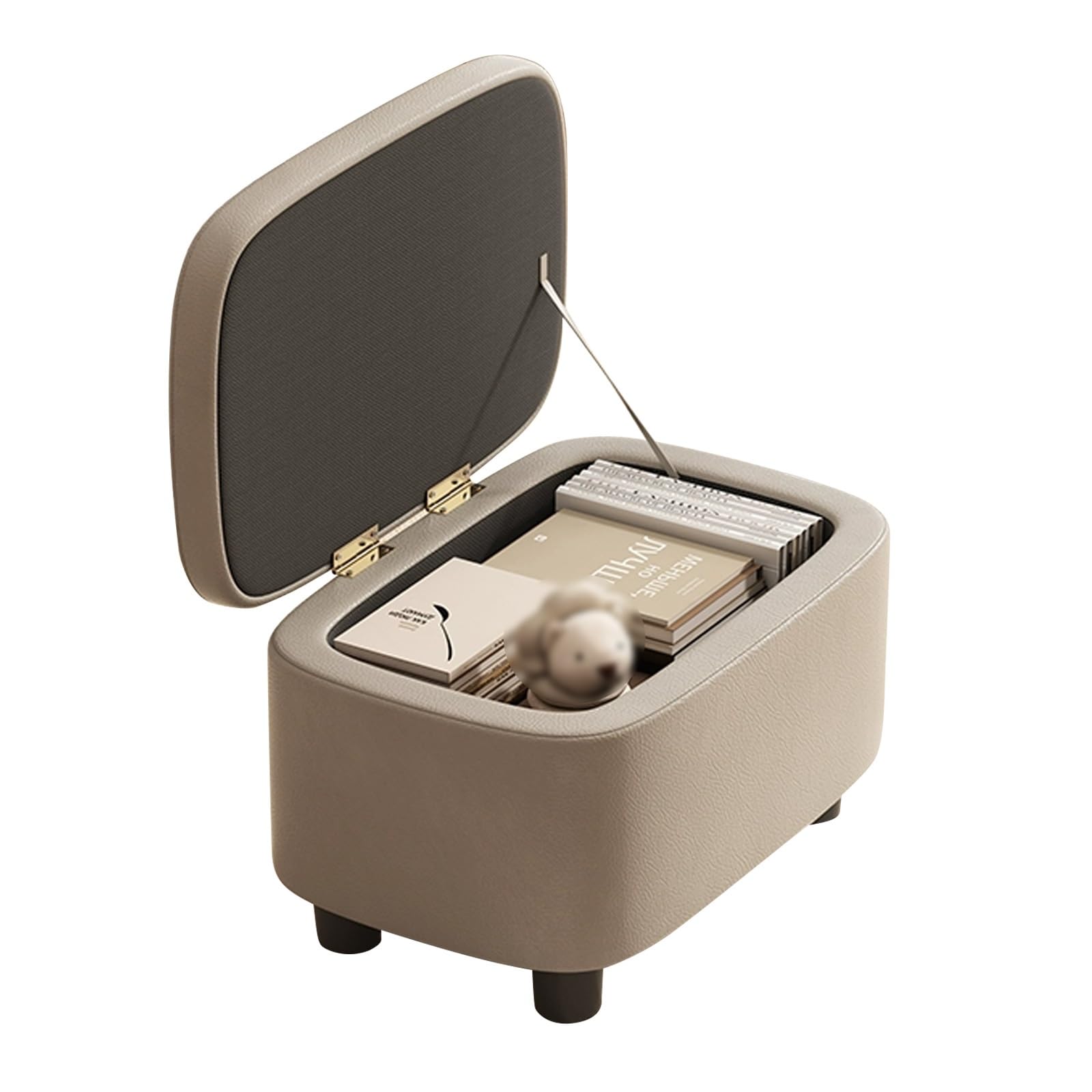 QYMYOZ Multifunction Footrest Storage Stools Cube Wooden Frame Living Room Foot Stool Toy Box Leather Upholstered Pouffe Footstool Brown
