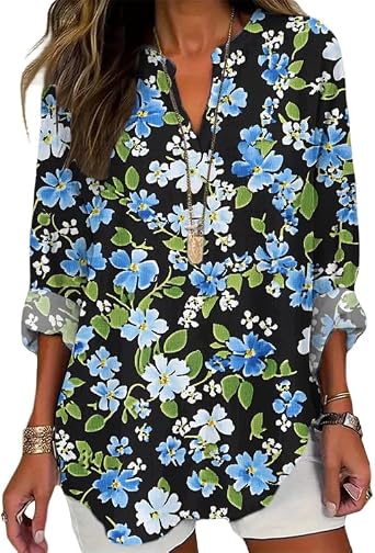 DMOYALA Long Sleeve Floral Tops for Women Spring Trendy Plus Size Boho Shirts Graphic Baggy Cotton Blouses Tops