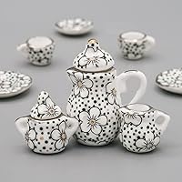 Vista 3 de Odoria Juego de té de porcelana en miniatura 1/12, 15 piezas, accesorios de decoración de casa de muñecas, flor de ciruelo