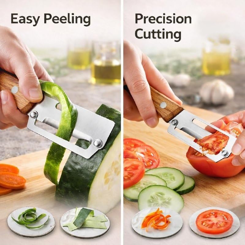 Image of Multi-Functional Stainless Steel Vegetable Peeler with Wooden Handle & Bottle Opener Single Blade Peeler for Fruits & Vegetables Sharp & Easy-Grip Kitchen Tool (2 in 1 Peeler(2PCS))