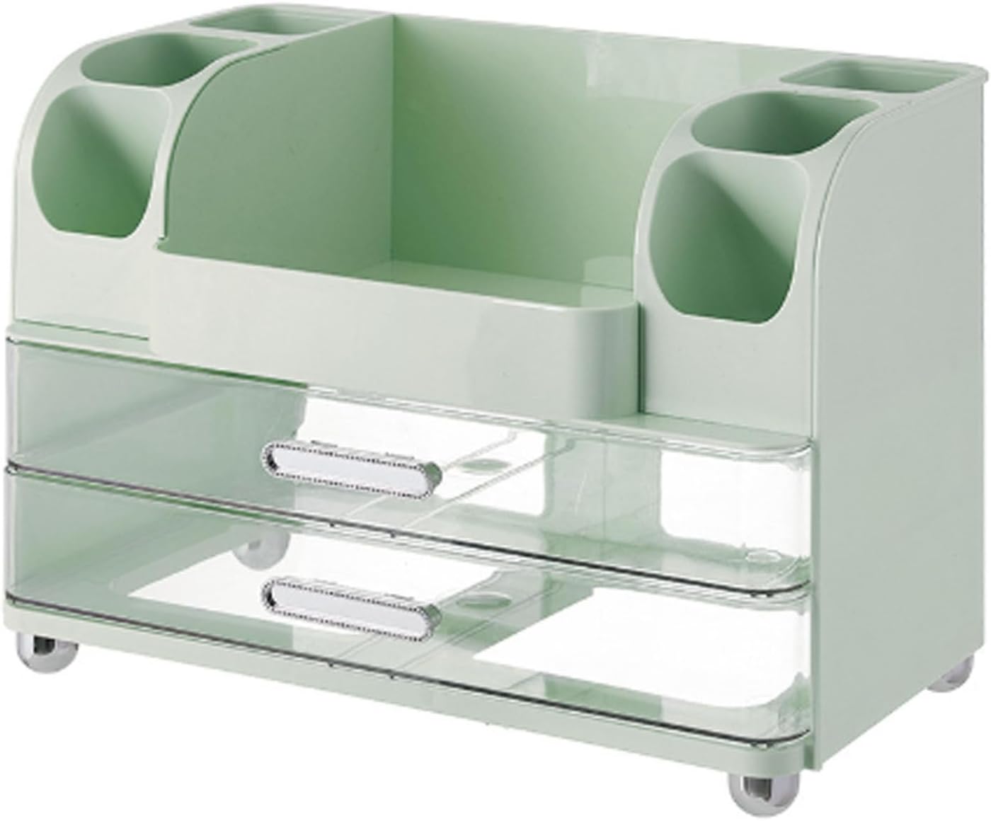 AYNEFY Makeup Organizer, Multitier Vanity Stand Water Proof Large Capacity Holder Countertop Cosmetic Display Case with Drawers Compartments for Lipstick Nail Polishes Perfumes (Green)