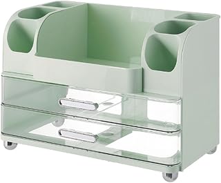 Dpofirs Makeup Organizer with Drawers for Vanity, Skin Care Storage Bathroom Countertop Organizer with Brush Holder, Cosmetic Vitrine (Green)