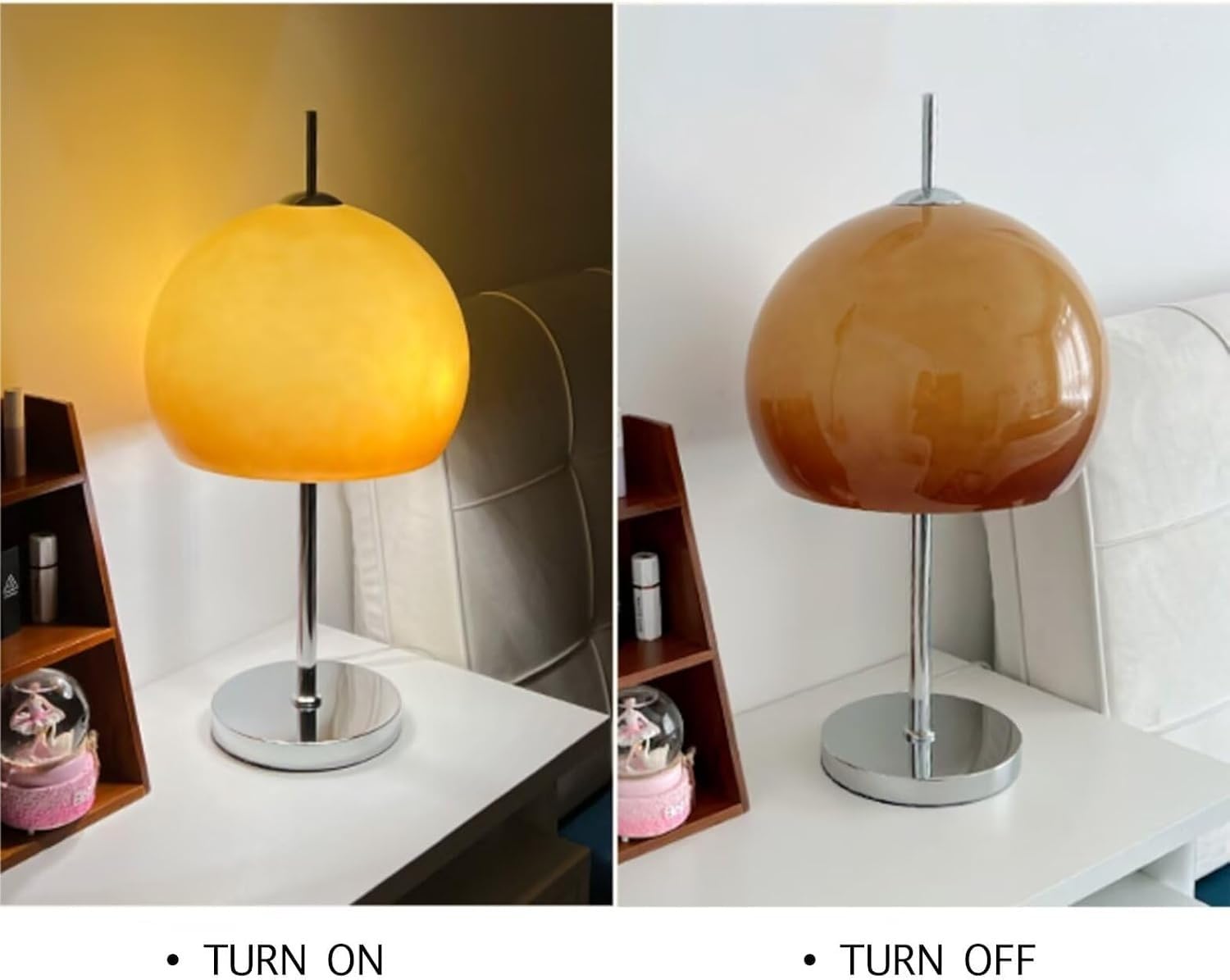 Lámpara de Mesa de Cristal en Forma de Seta con Pantalla Naranja degradada, luz Nocturna Regulable Junto a la Cama, decoración acogedora for el hogar