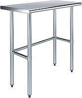 Vista 22 de Mesa de trabajo de acero inoxidable de base abierta de 20 x 20 pulgadas, mesa de trabajo comercial compacta certificada NSF con patas galvanizadas