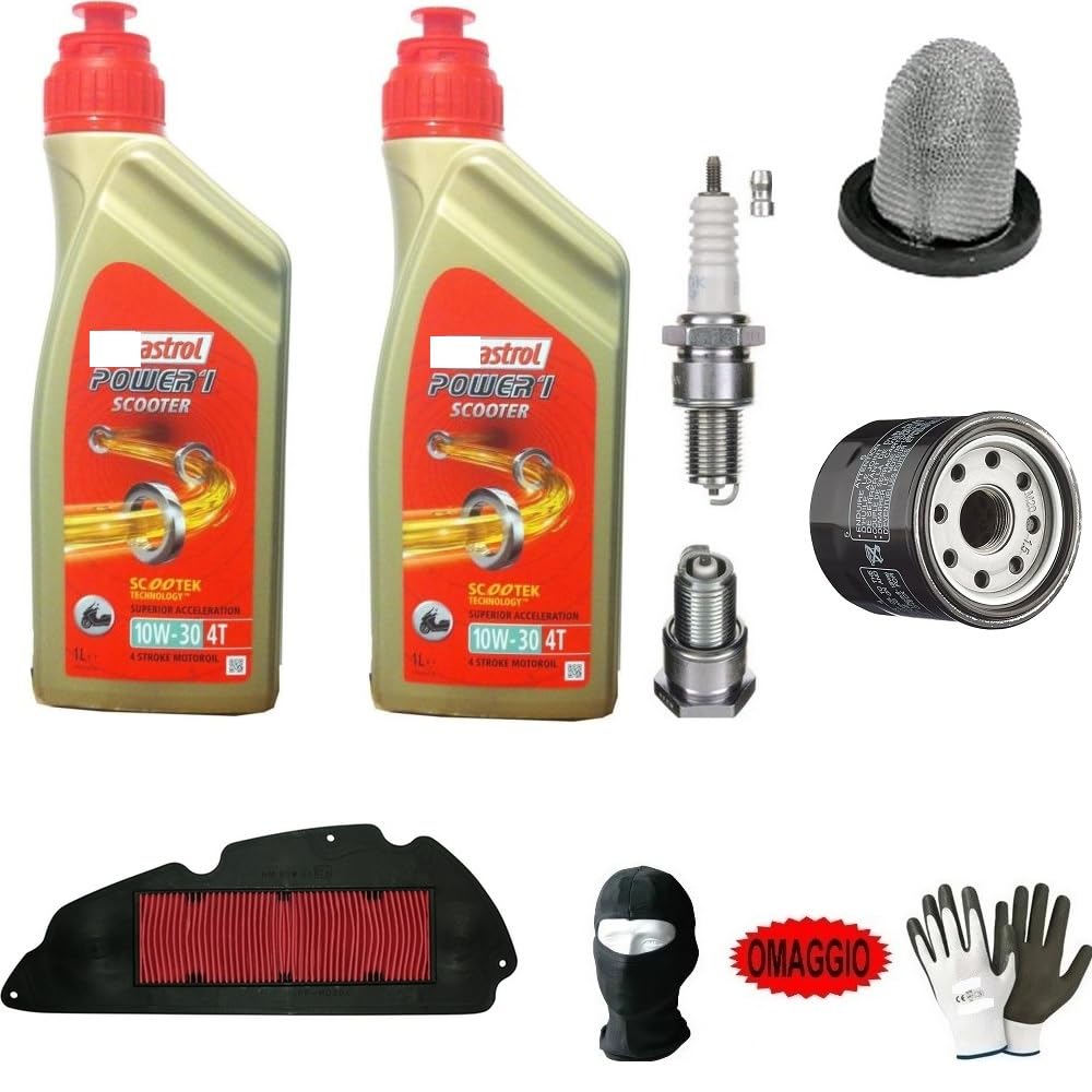 TAGLIANDO-MANUTENZIONE COMPLETO MOTORE CAMBIO LUBRIFICANTE C- ASTROL 10W30 SCOOTER SEMISINTETICO FORMULA 10W40 4T SUPER ACCELLERAZIONE FILTRO OLIO+F.ARIA+CANDELA PER HONDA FORZA 350