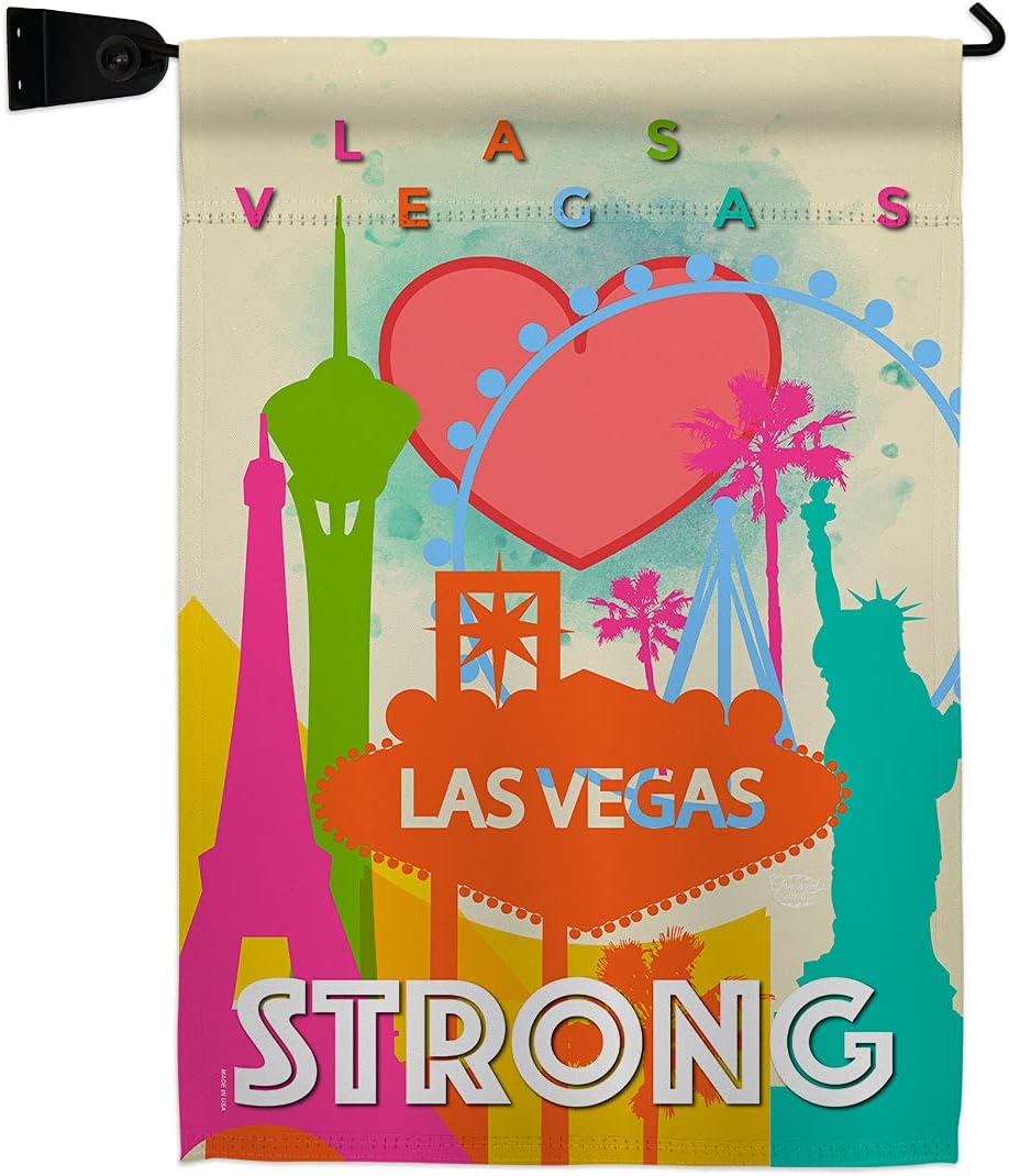 Las Vegas Strong Burlap Garden Flag Set with Stand Support Cause BLM Anti Racism Justice Revolution Movement Equality Social Small Decorative Gift Yard House Banner Double-Sided Made In USA 13 X 18.5