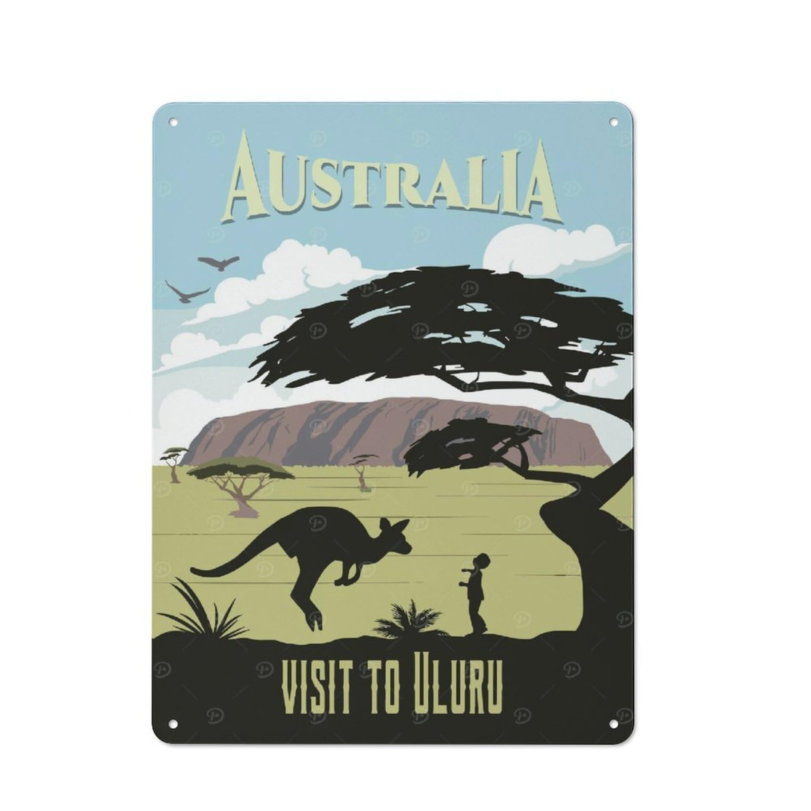 Junmoney Style-9 Metal Wall Plaque With Australia Uluru Travel Design 40X30cm, Retro Room Wall Plaque For Home, Shop, Pub Or Studio Wall