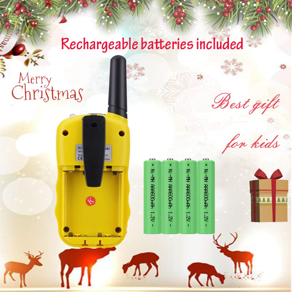 T-388 Walkie Talkie Bambini Ricaricabili, Giochi Bambini 5 6 7 8 9 10 11 12 Anni, Walky Talky per Bambini Torcia VOX 8 Canali Lunga Distanza 3 km (Giallo, 8 batteries)