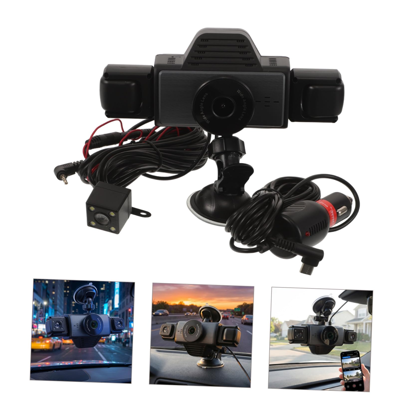 Holibanna Dash Cam a Cinque Vie per Auto con Wifi e Visione Notturna | Copertura Completa, Obiettivo Grandangolare, Abs Nero, Registrazione in Loop