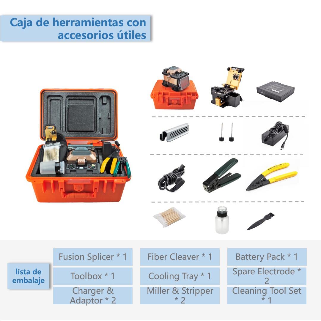 Fusionadora de Fibra Optica Fusion Splicer, Kit de Soldadura Empalmadora De Fibra óptica con Pantalla Táctil de 4,3 para Proyecto FTTH (6481B)
